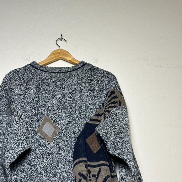 VTG Playboy Knit Abstract Grey 90s Sweater Men L Classic Prep Comfy Coral - Picture 11 of 14